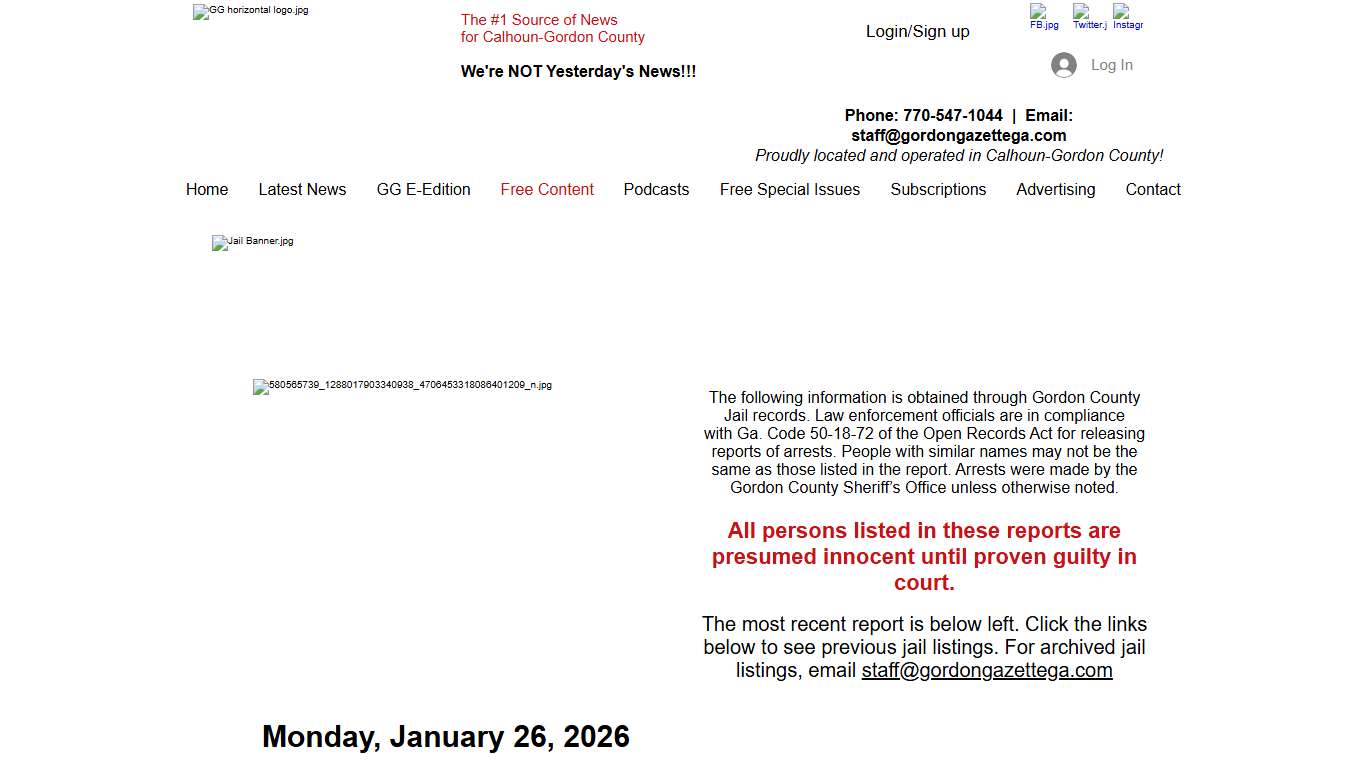 Jail Records Gordon Gazette