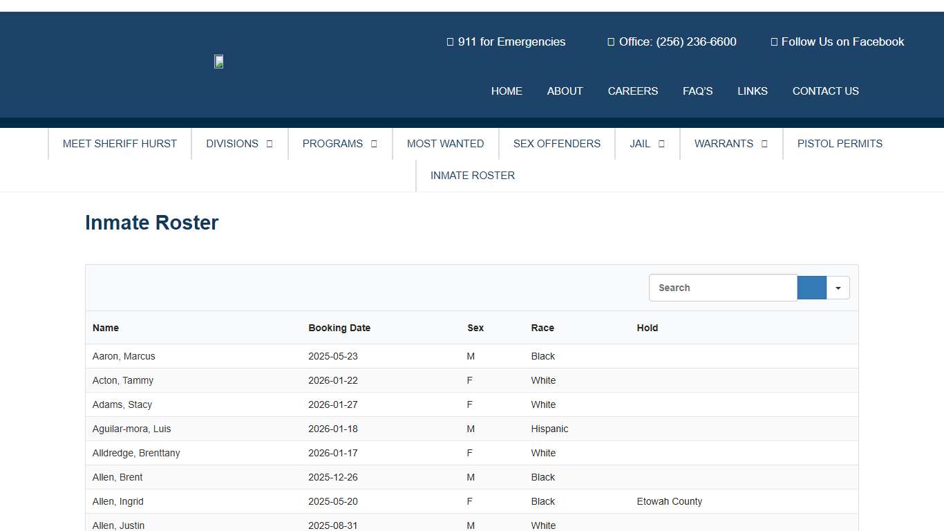 Inmate Roster - Calhoun County Sheriff's Office