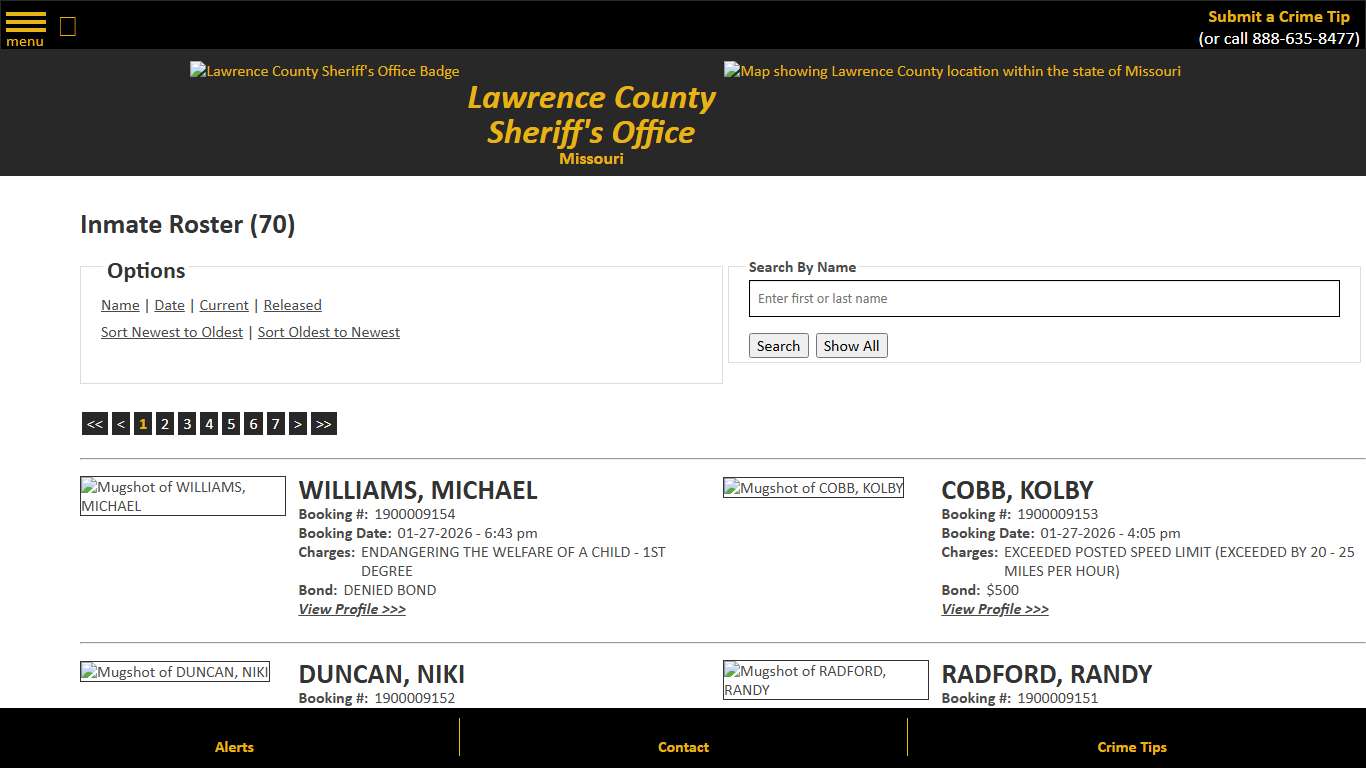 Inmate Roster - Current Inmates Booking Date Descending - Lawrence County Sheriff MO